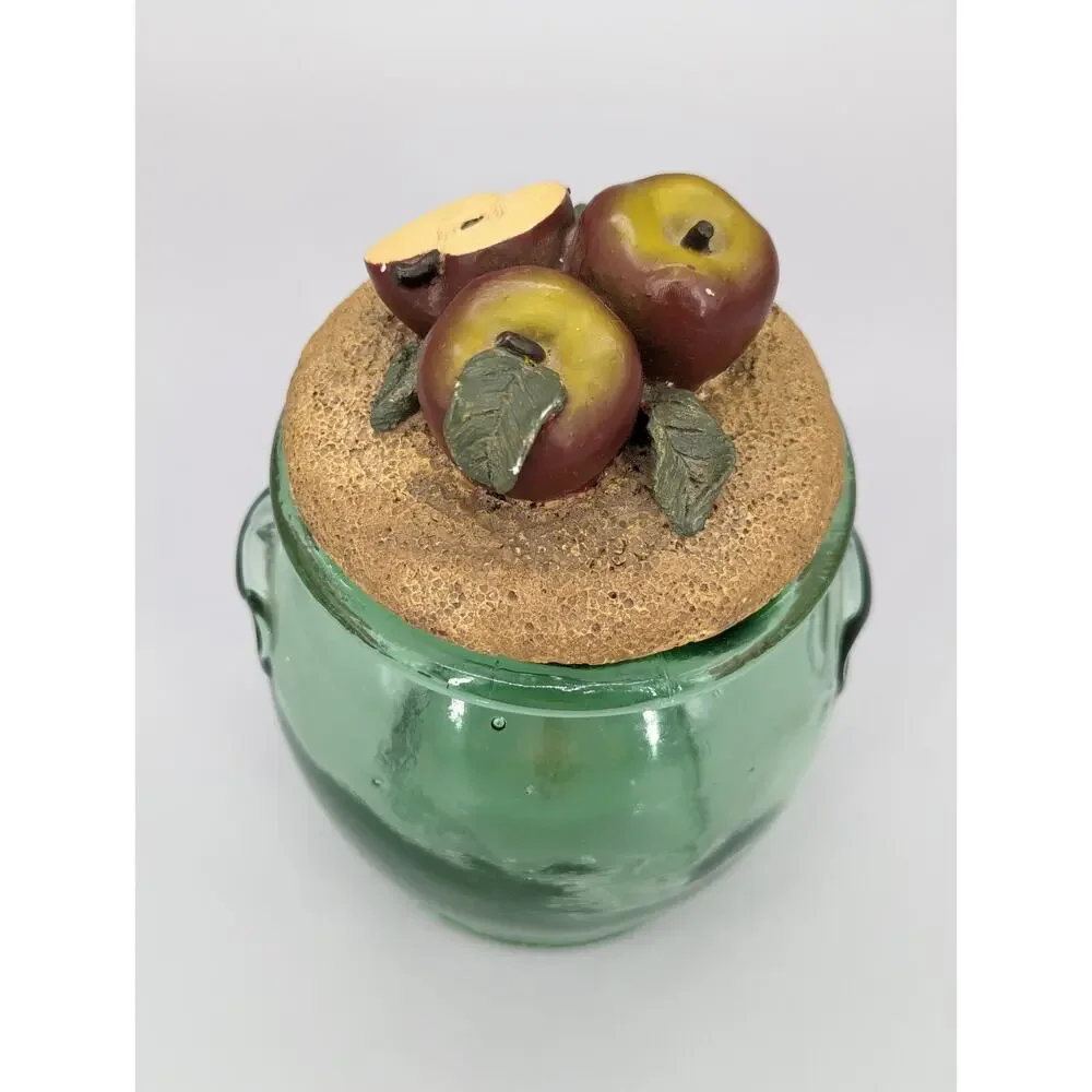 Green Embossed Kitchen Glass Storage Jar With Decorative Apples Cork Lid 7